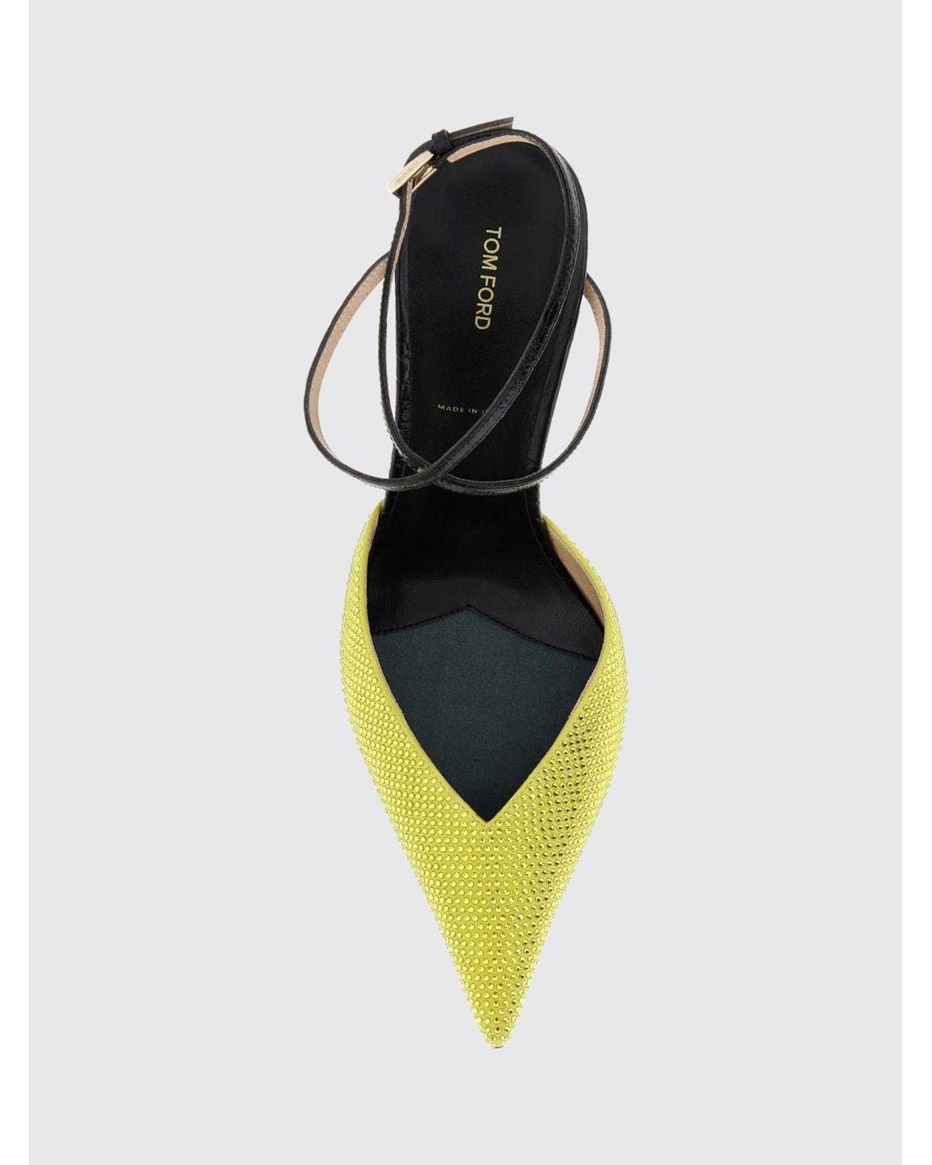 Tom Ford Yellow Satin Pumps With Crystals And High Stiletto Heel
