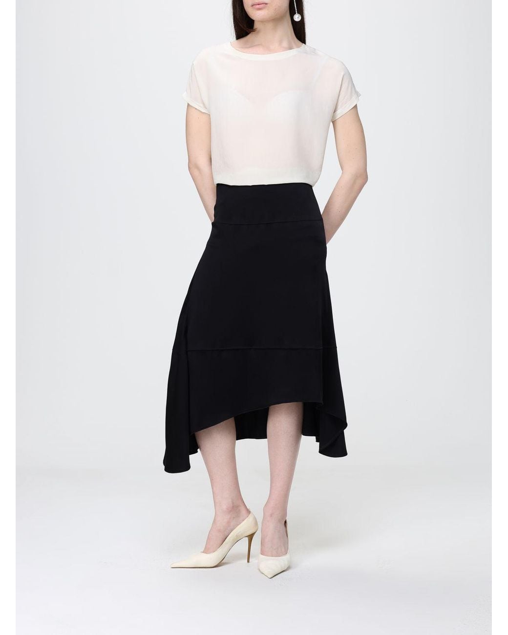 Victoria Beckham Black Asymmetric High-Waisted Satin Mini Skirt