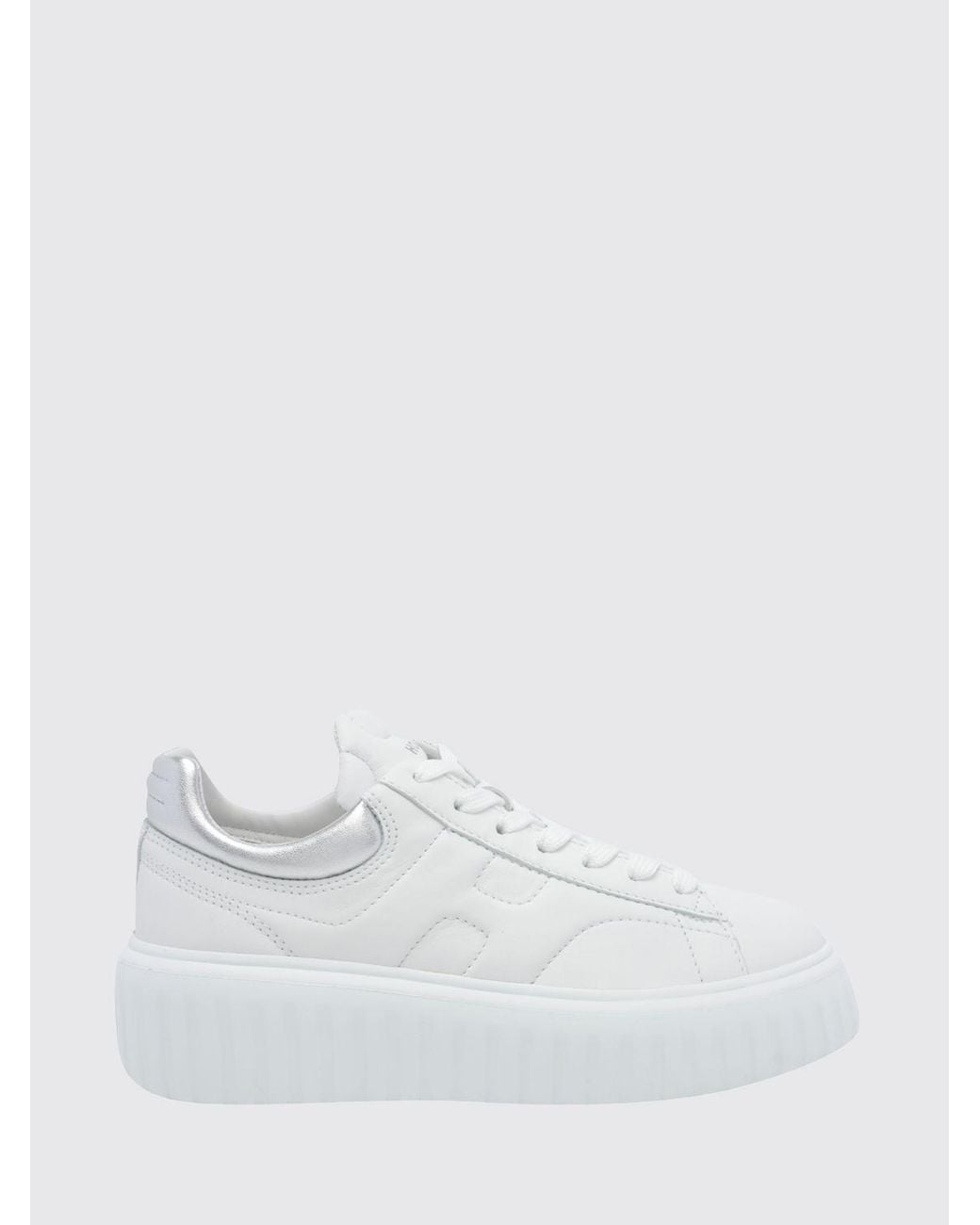 Hogan White H-Stripes Two-Tone Smooth And Laminated Leather Platform Trainers