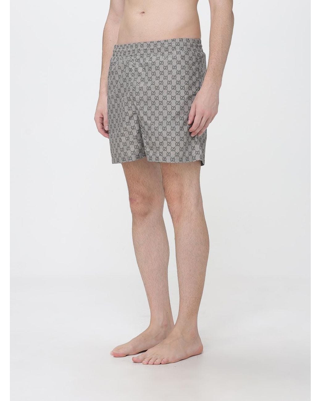 Gucci Gray Short Polyester Swim Shorts With Gg Monogram Pattern for men