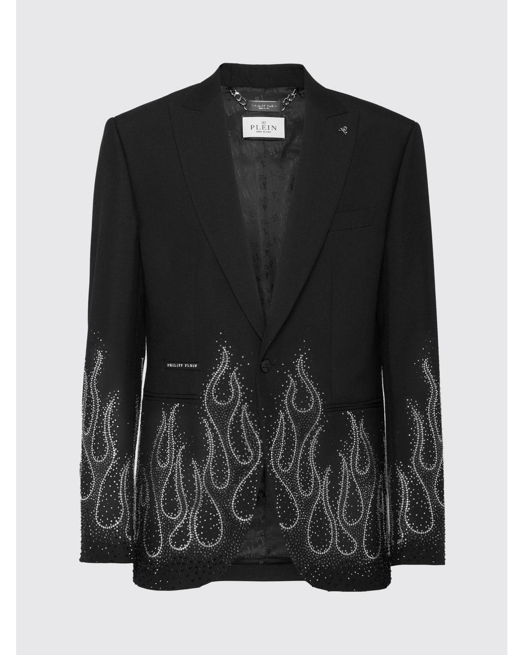Philipp Plein Black Blazer With Crystal Flames for men
