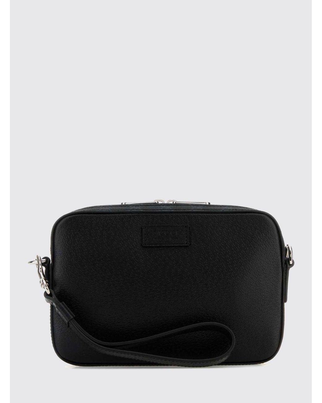Gucci Black Embossed Calfskin Camera Bag With Logo And Removable Strap for men
