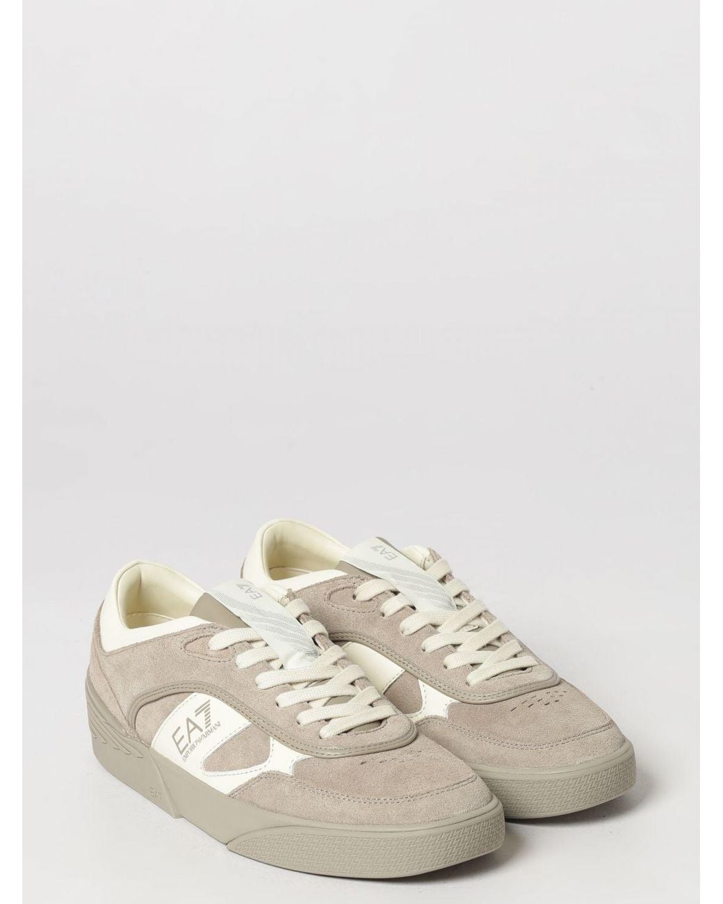 EA7 Natural Low Top Suede Leather Trainers With Padded Ankle And Printed Logo for men