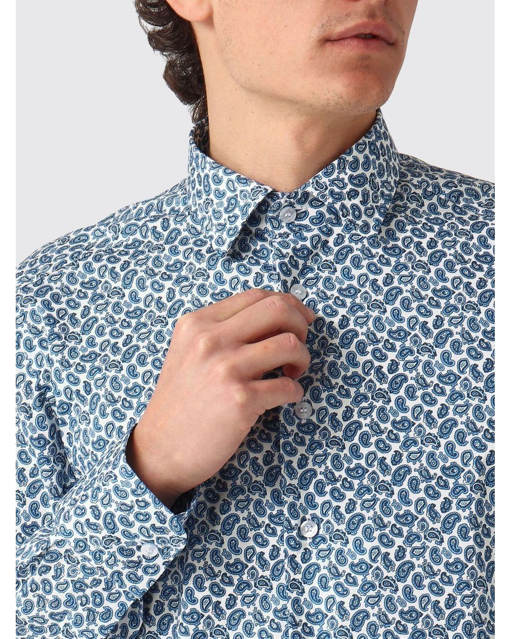Etro Blue Cotton Shirt With Paisley Print for men
