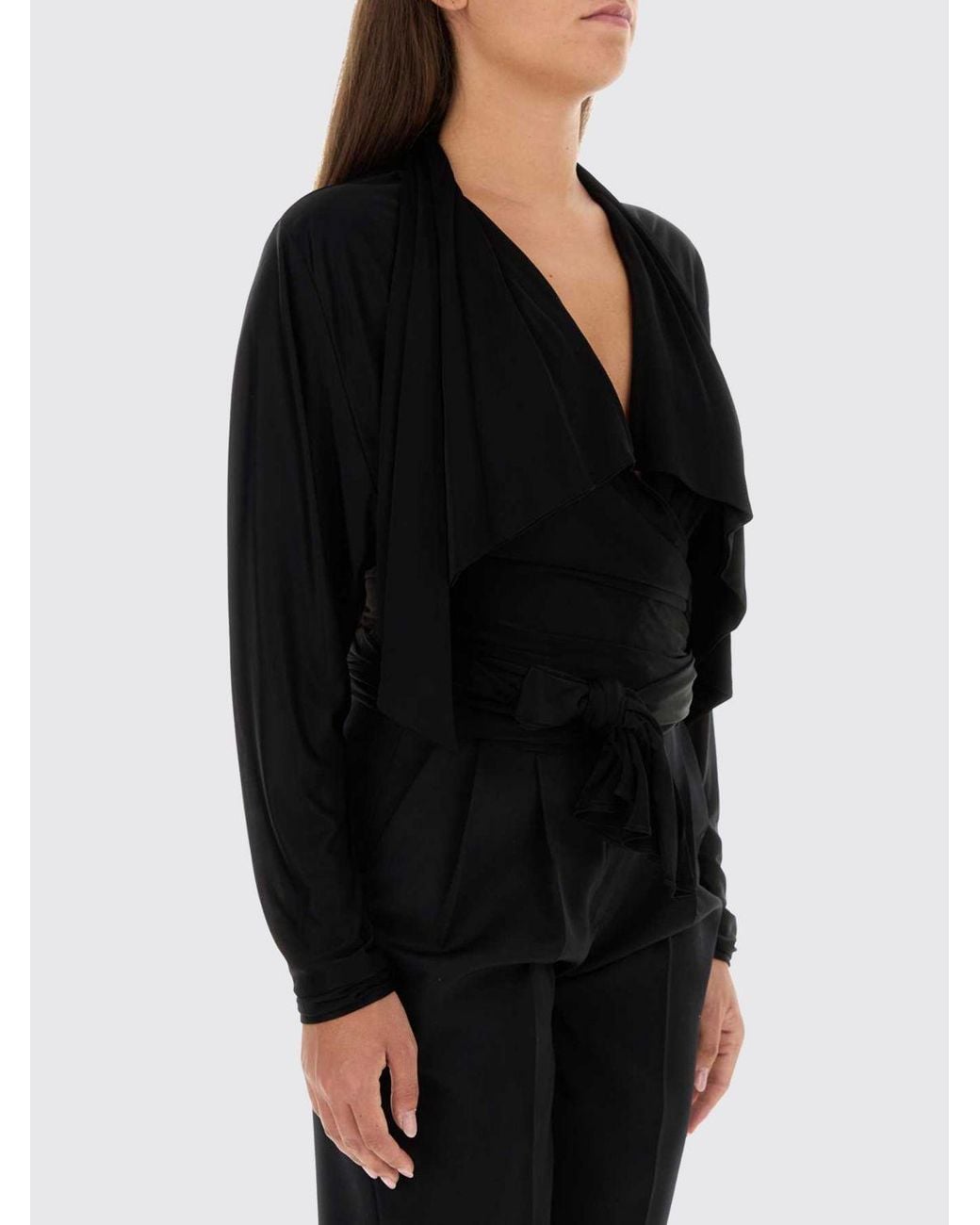 Balmain Black Viscose Blouse With A V-Neck And Ruffle Appliqués
