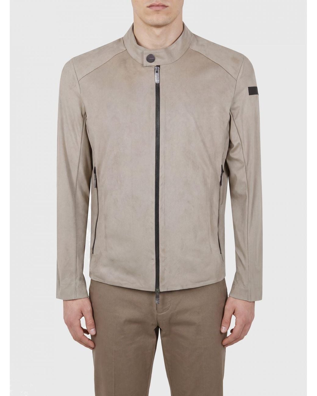Rrd Gray Sueded Faux Leather Biker Jacket With A High Collar And Slim Fit for men