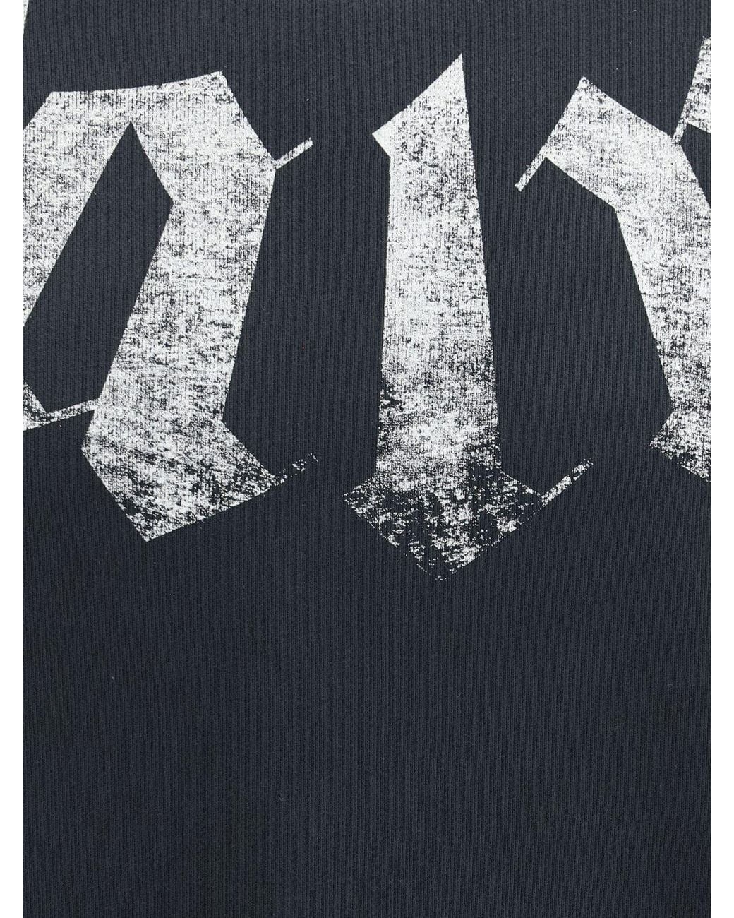 Palm Angels Blue Crewneck Cotton Sweatshirt With Contrast Logo And Dropped Shoulders for men
