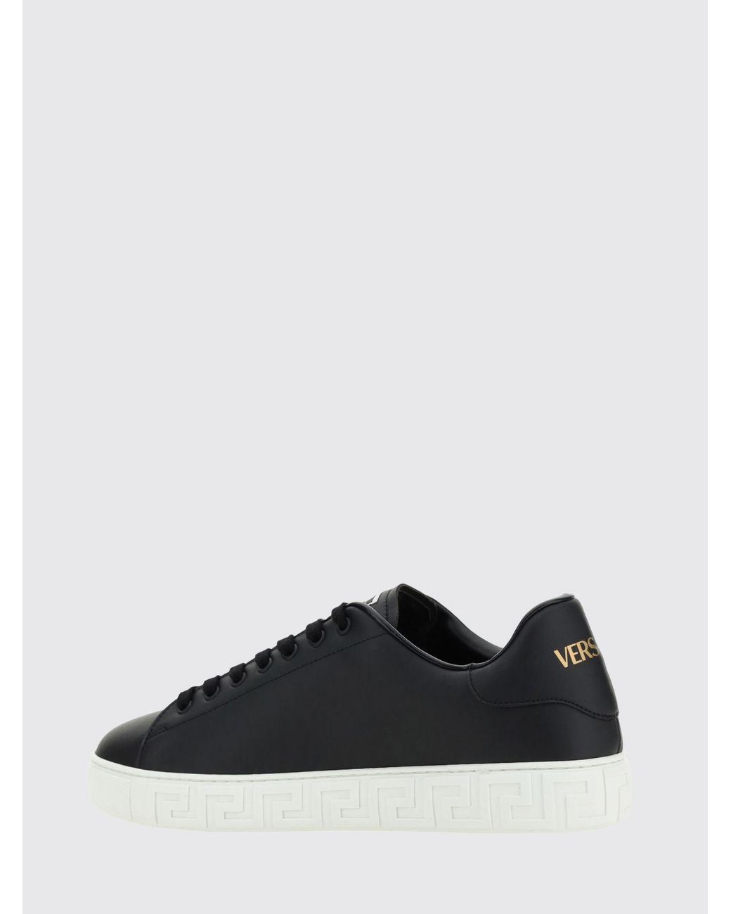 Versace Black Greca Smooth Calfskin Sneakers By With Lettering Logo for men
