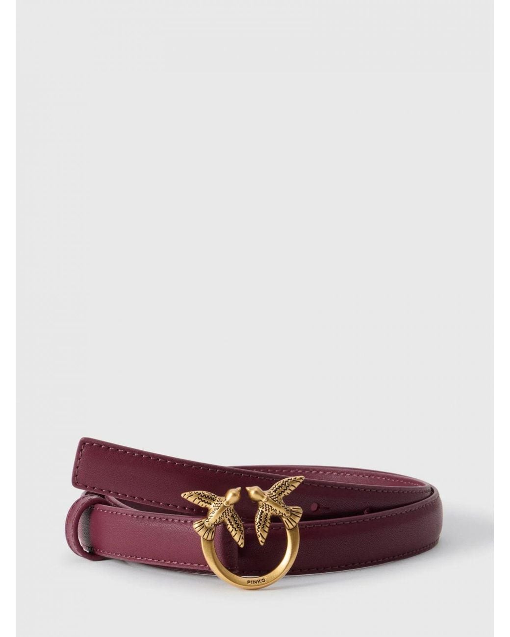 Pinko Red Love Birds Calfskin Leather Belt With Metal Monogram Buckle