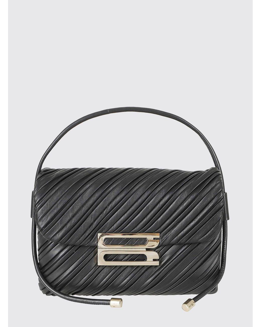 Victoria Beckham Black Dorian Pleated Nappa Leather Handbag With Tubular Handle