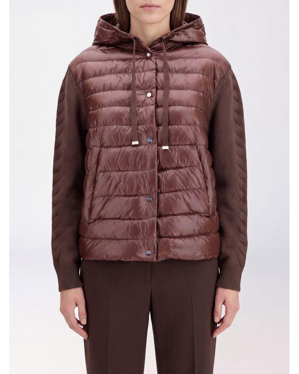 Herno Red Short Waterproof Nylon Down Jacket With Hood And Ribbed Cuffs