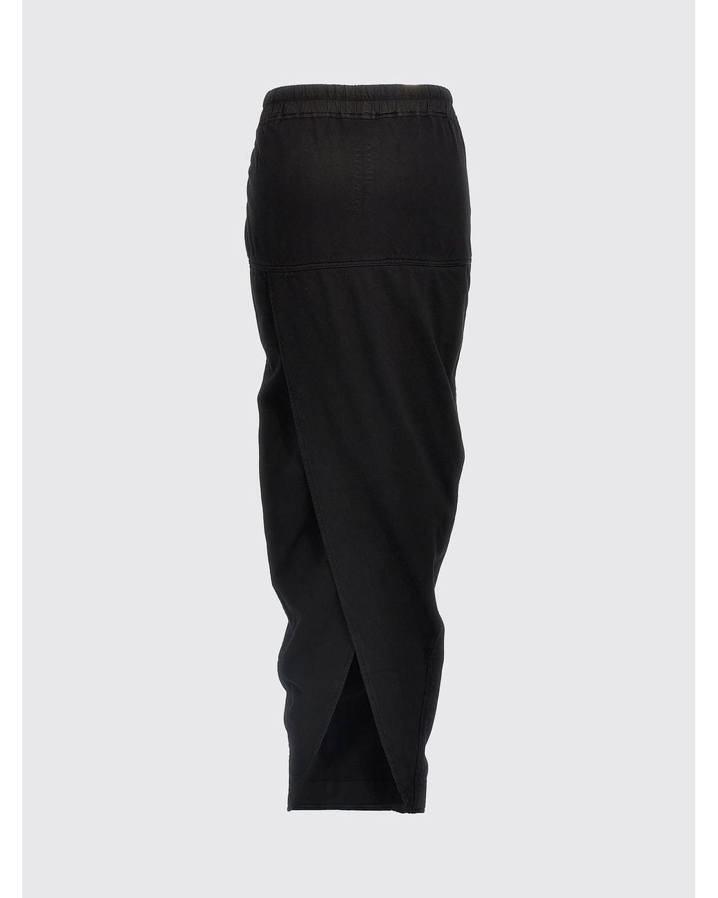 Rick Owens Black Cotton High-Waisted Long Pencil Skirt With Drawstring