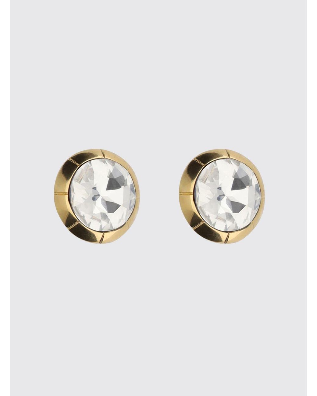 Alessandra Rich Metallic Brass And Glass Button Earrings With Rhinestones