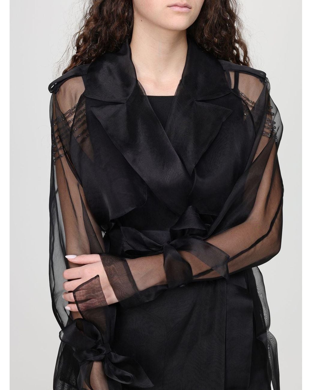Pinko Black Cocco Silk Organza Trench Coat