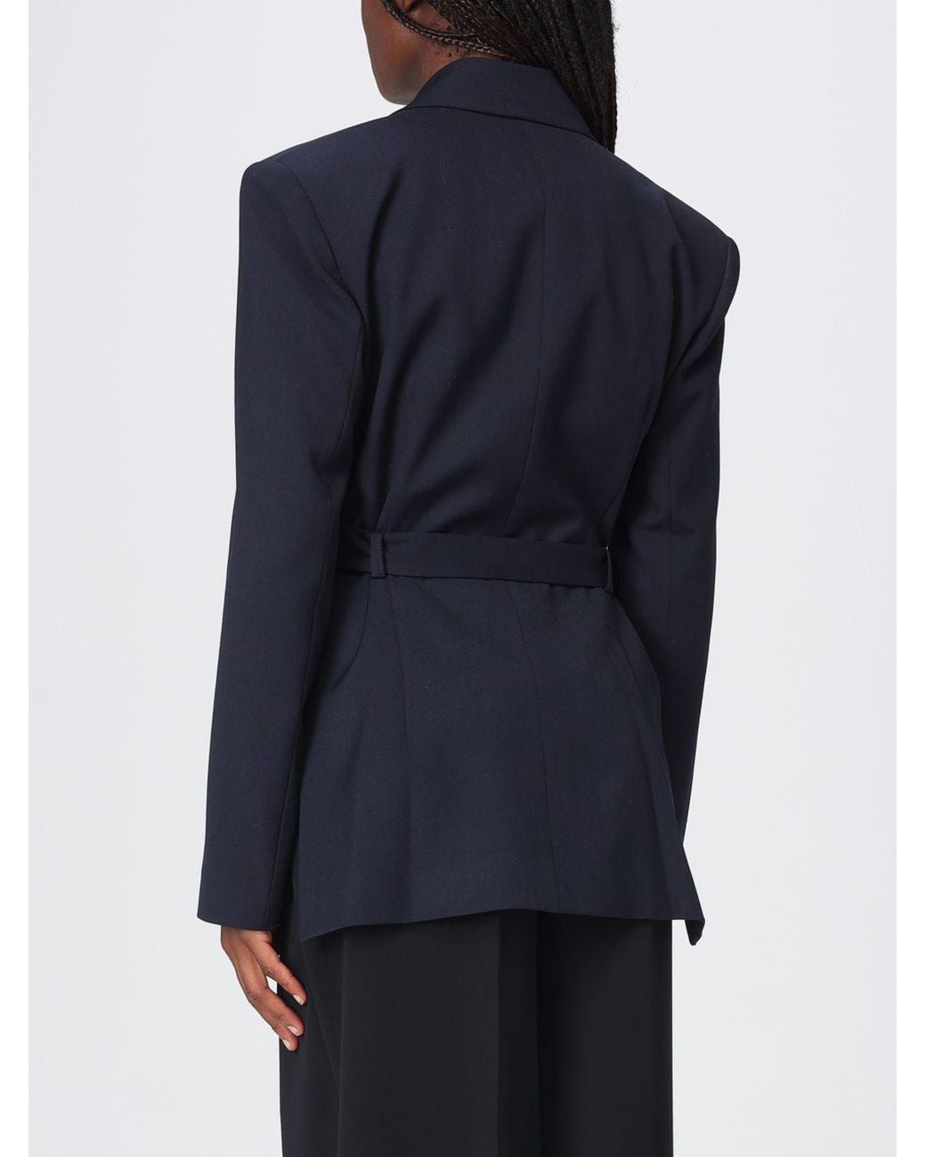Pinko Blue Slim Fit Single-Breasted Wool Blend Blazer With Waist Belt