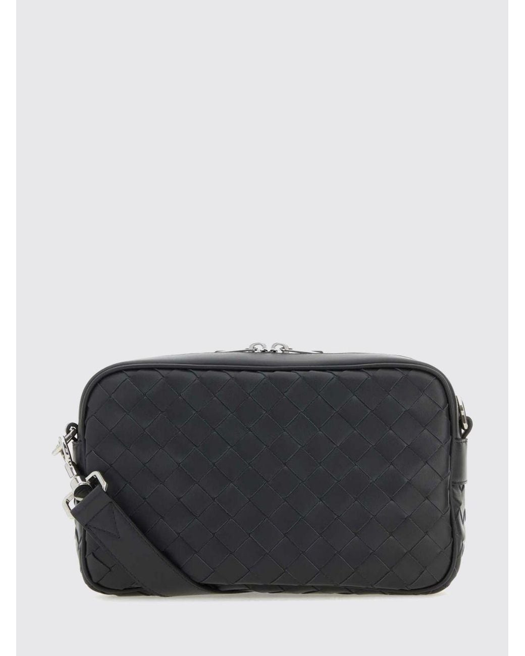 Bottega Veneta Black Intrecciato Woven Calfskin Leather Camera Bag for men
