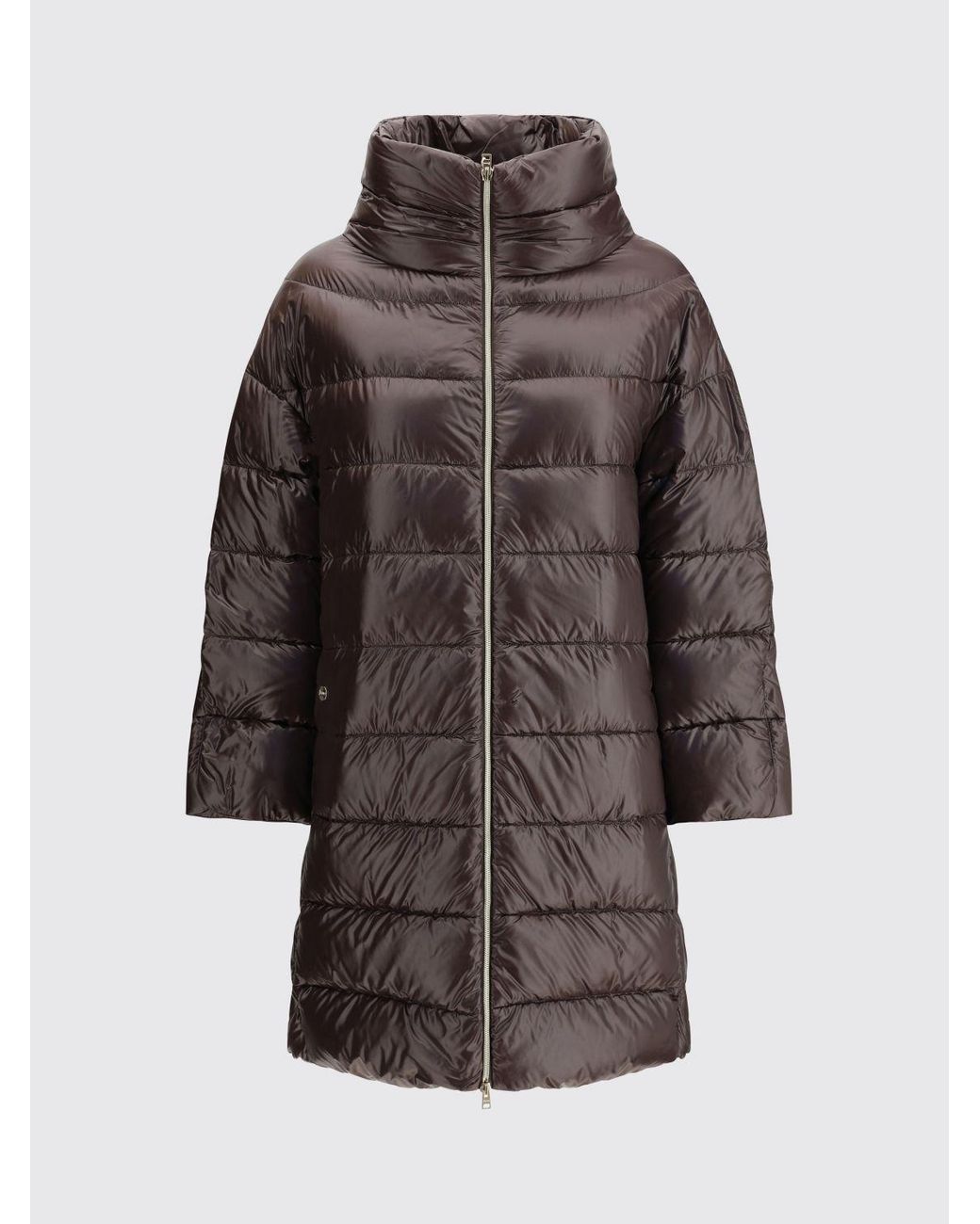 Herno Brown Long Quilted Nylon Puffer Coat With High Neck And Down Padding