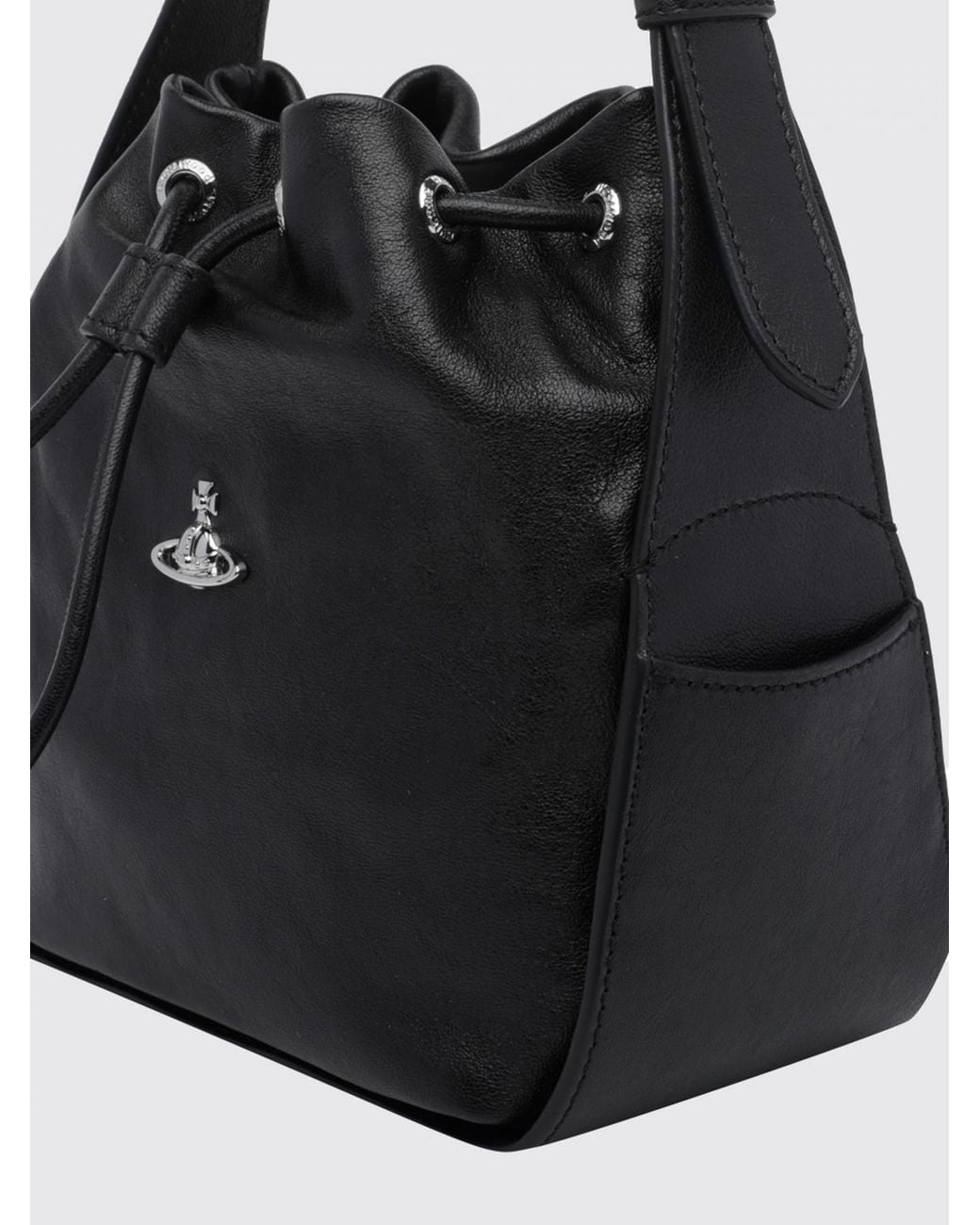 Vivienne Westwood Black Mini Sheepskin Bucket Bag With Metal Orb Logo By