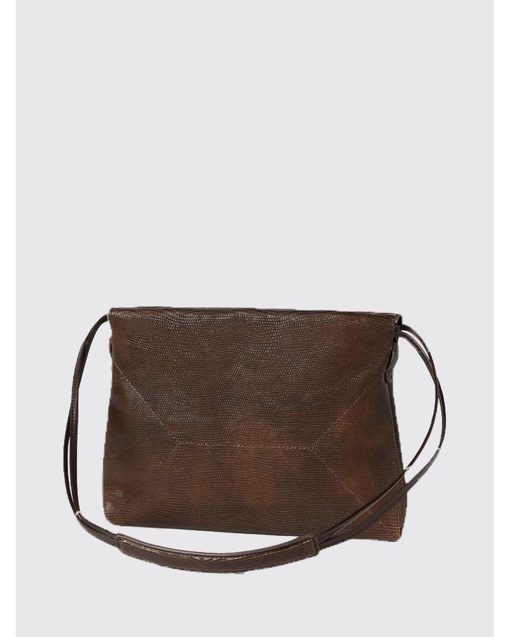 Brunello Cucinelli Brown Lizard-Print Leather Shoulder Bag With Drawstring