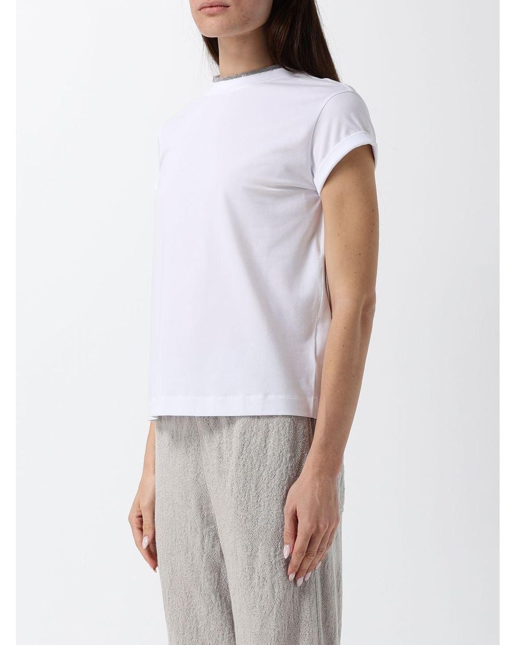 Brunello Cucinelli White Stretch-Cotton Crew-Neck T-Shirt With Monili Embroidery