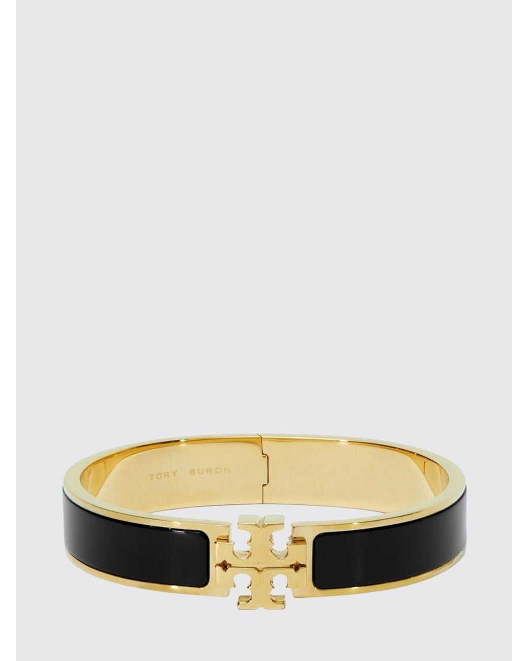 Tory Burch Black Kira Enameled Brass Bangle With Double T Logo