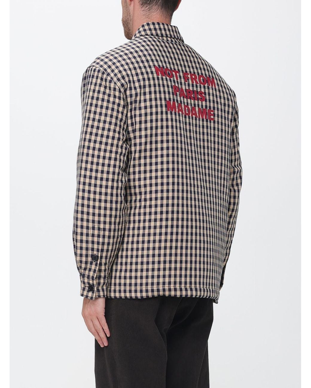 Drole de Monsieur Gray Checkered Cotton Shirt Jacket With Slogan Print for men