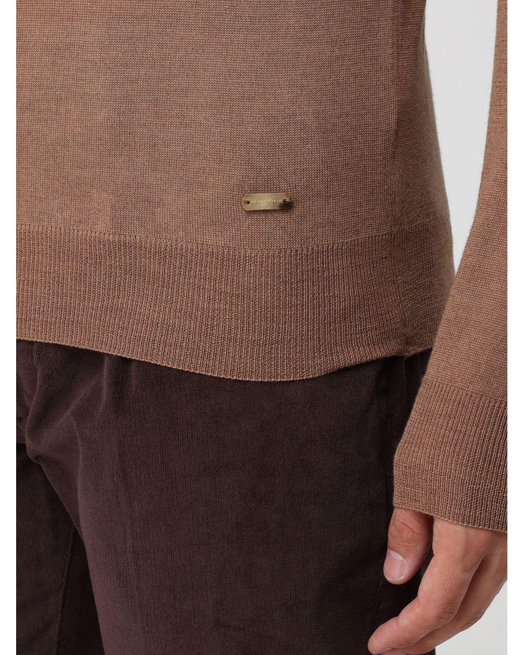 Brooksfield Brown Shawl Collar Ribbed Wool Cardigan With Buttons for men