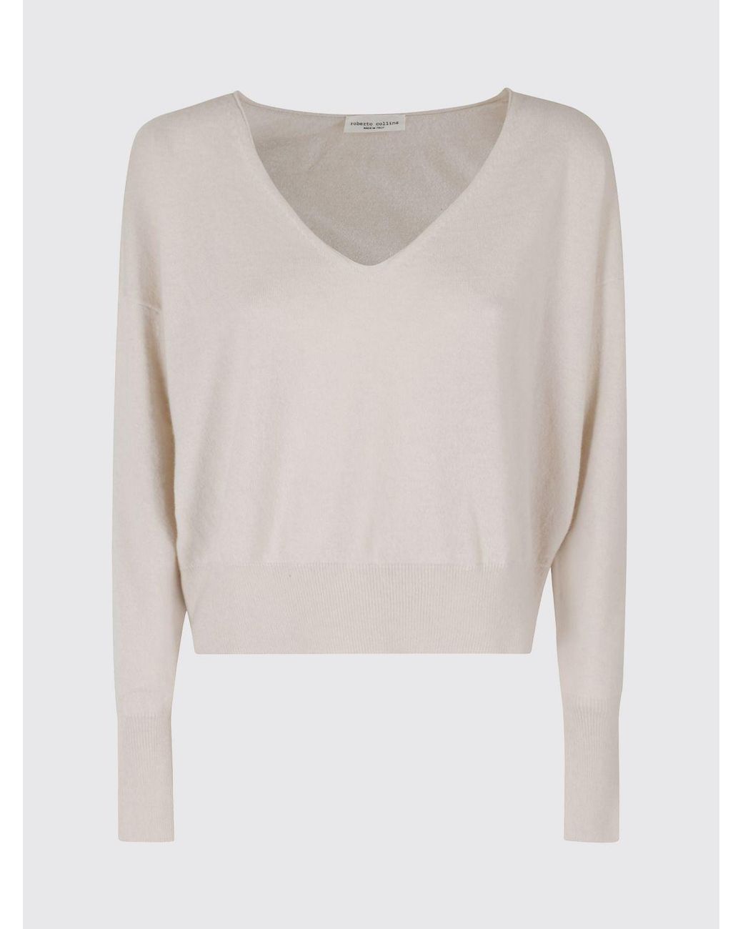 Roberto Collina White Merino Wool And Cashmere V-Neck Jumper With Dropped Shoulders