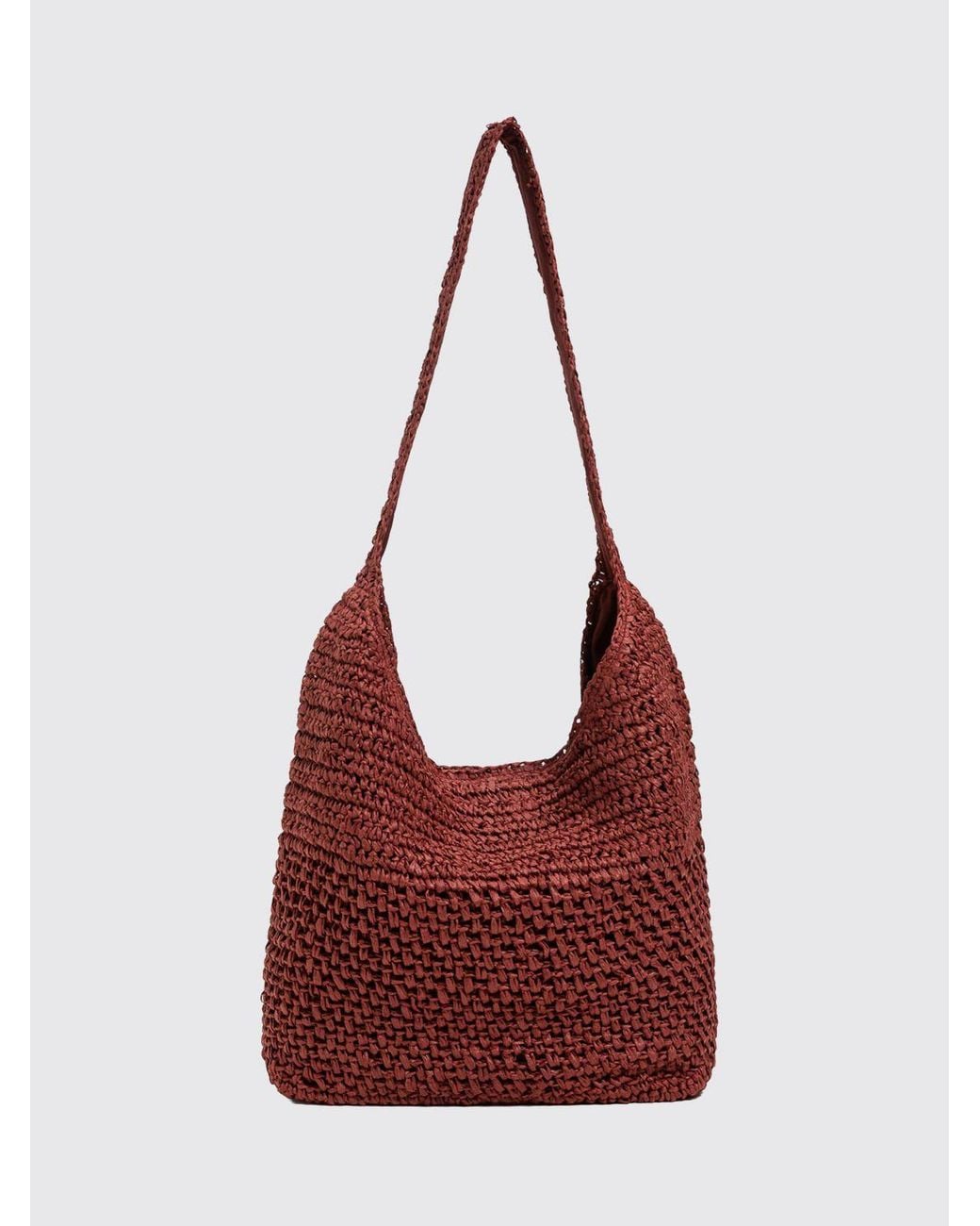 Twinset Crochet Raffia Crossbody Bag With Braided Strap And Embroidered Logo