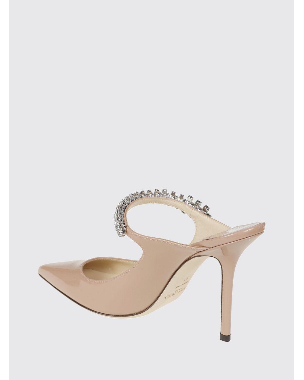 Jimmy Choo Natural Bing Patent Leather Mules With Crystals And High Heel