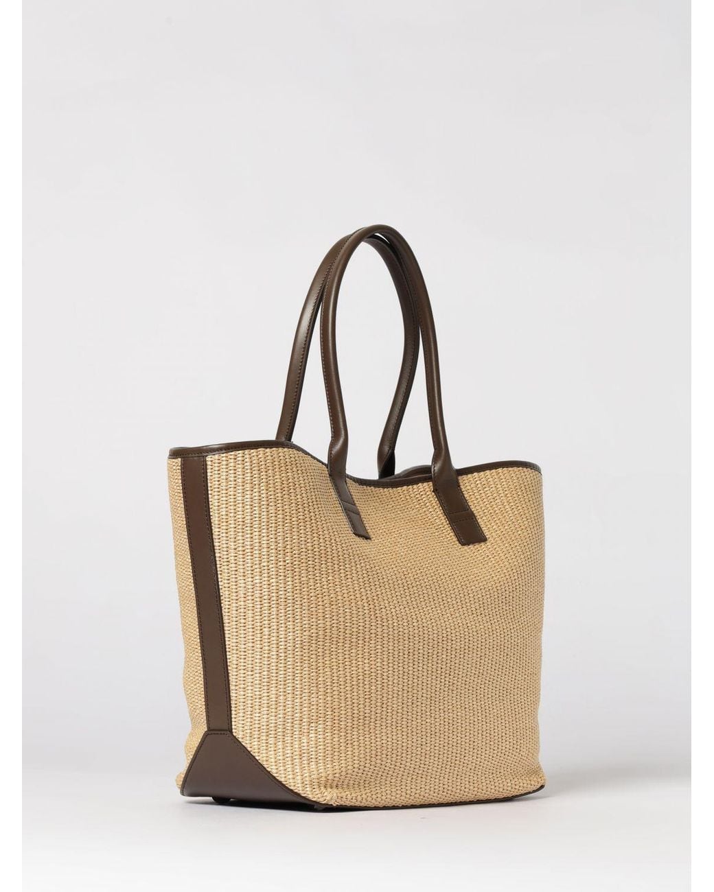 Hogan Natural Address Medium Raffia And Leather Bag