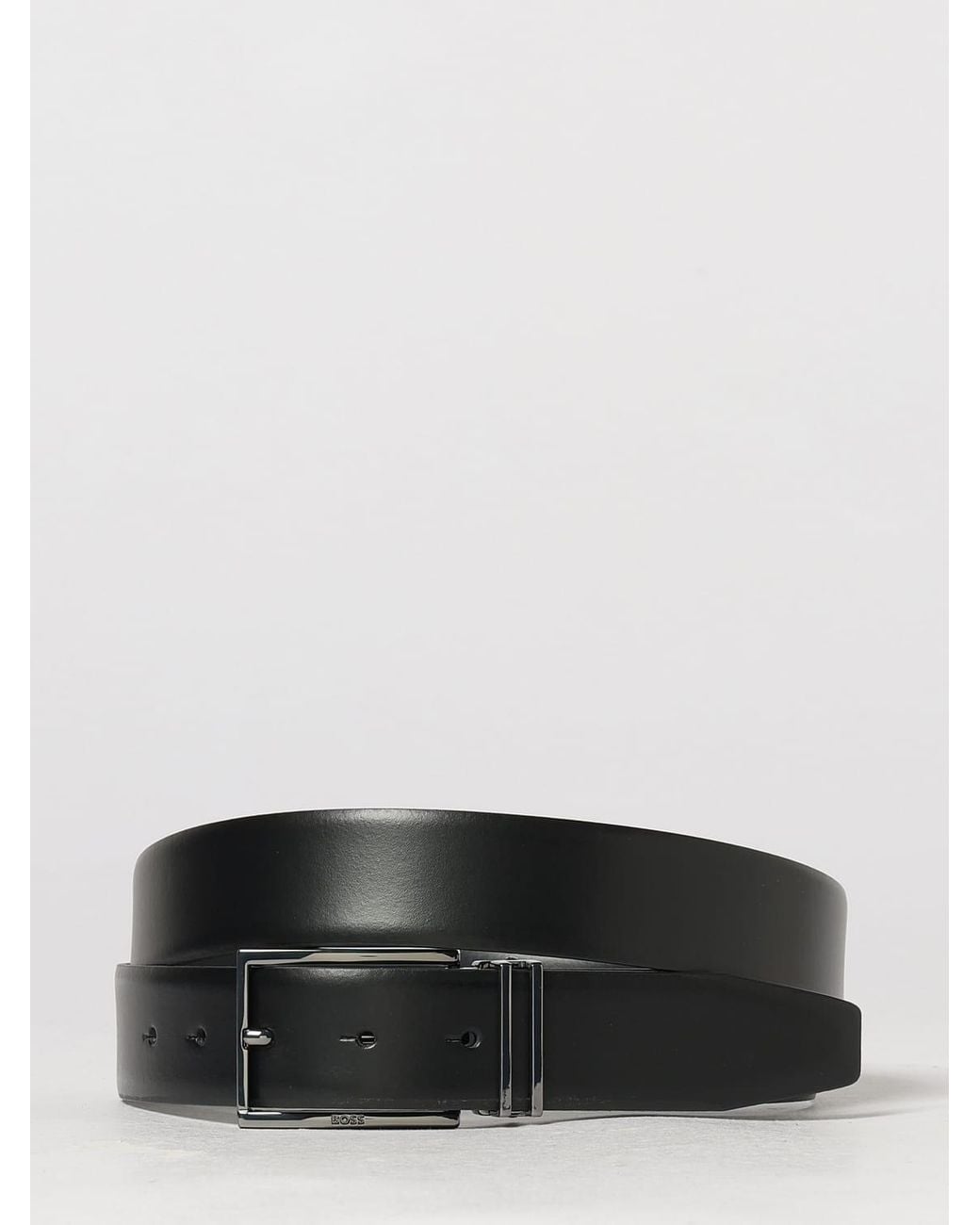 Boss Black Reversible Smooth Leather Belt With Logo Pin Buckle for men