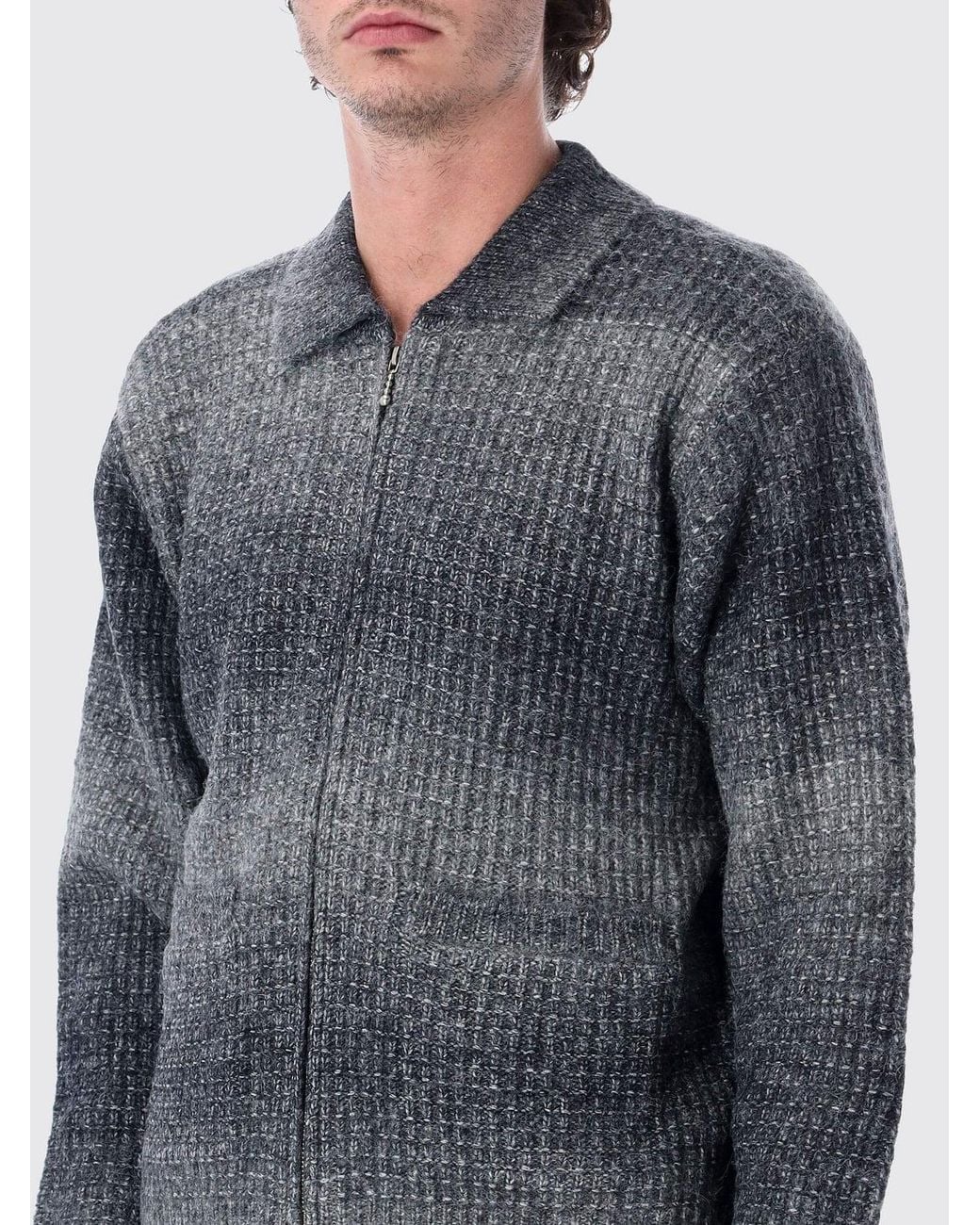 Obey Blue Abstract Pattern Wool-Blend Zip-Up Polo Jumper for men
