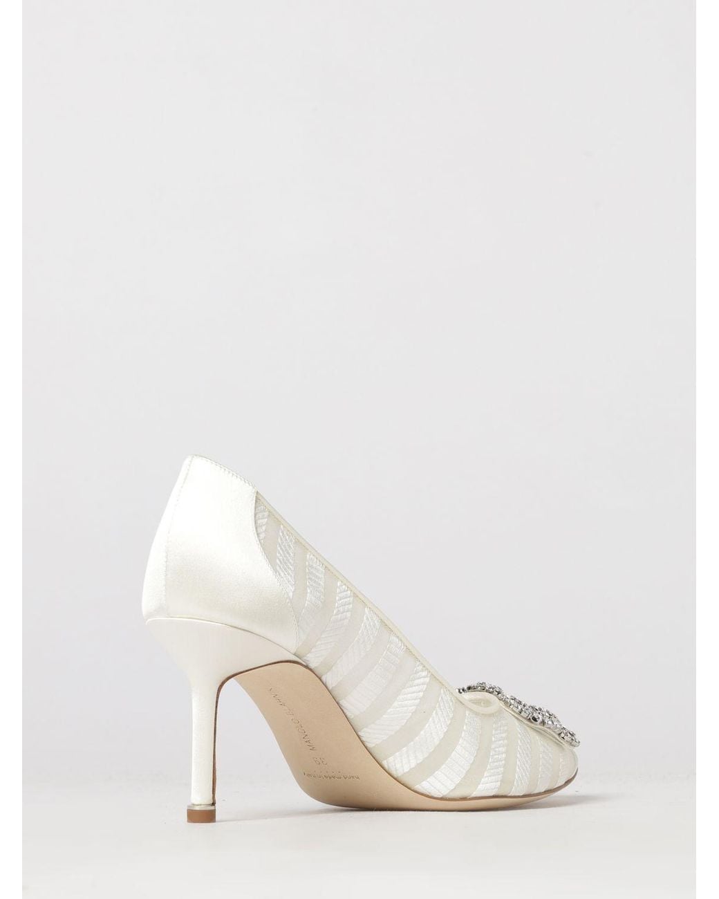 Manolo Blahnik Natural Hangisi Bridal Silk Satin Pumps With Jewelled Buckle