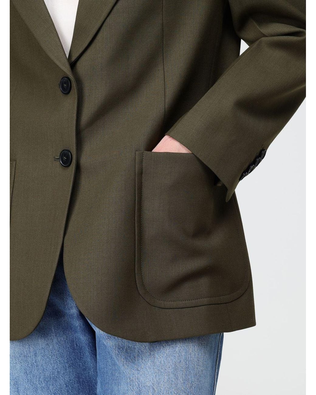 Victoria Beckham Green Single-Breasted Virgin Wool Blazer With Padded Shoulders