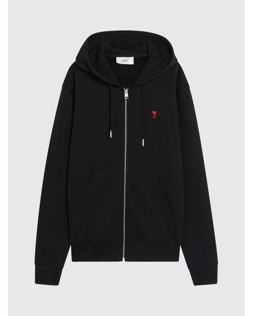 AMI Blue Cotton Zip-Up Hoodie With Embroidered Logo And Kangaroo Pocket