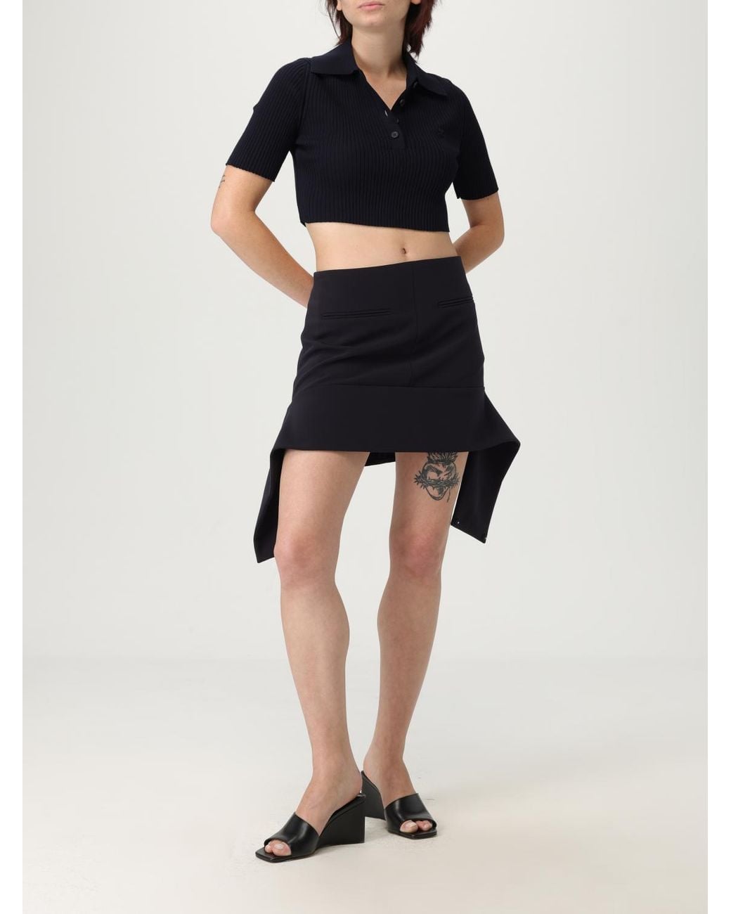 Courreges Blue Stylish Mini Skirt With Unique Tie Detail And Pocket Accent