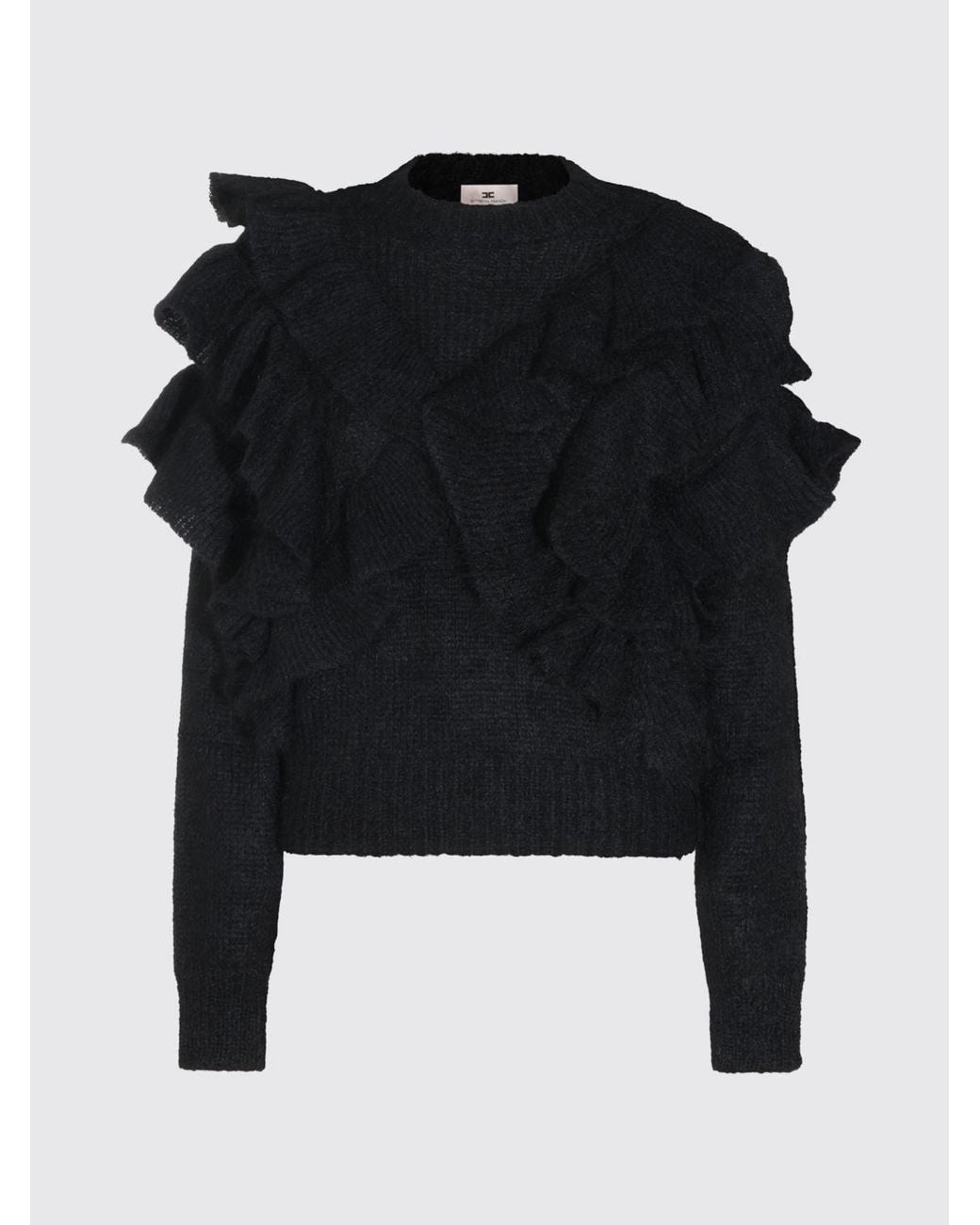 Elisabetta Franchi Black Ruffle-Detail Mohair Blend Crew Neck Jumper