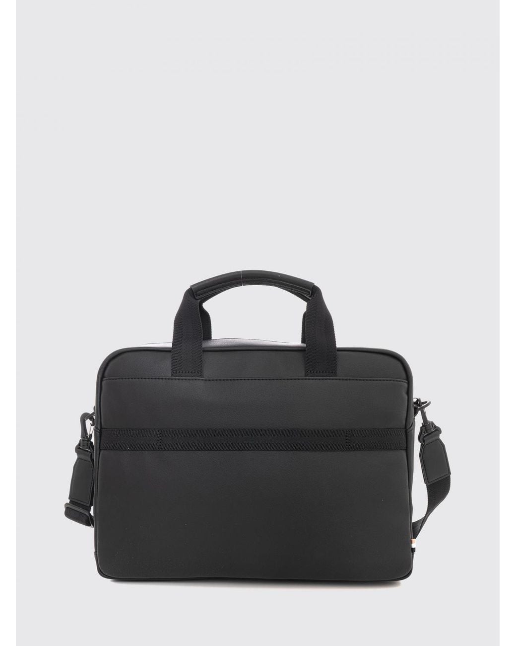 Boss Black Regenerated Leather Briefcase With Double Handle And Removable Strap for men