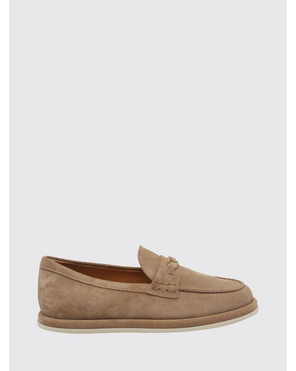 Tod's Natural Suede Loafers With T Timeless Buckle And Rubber Sole