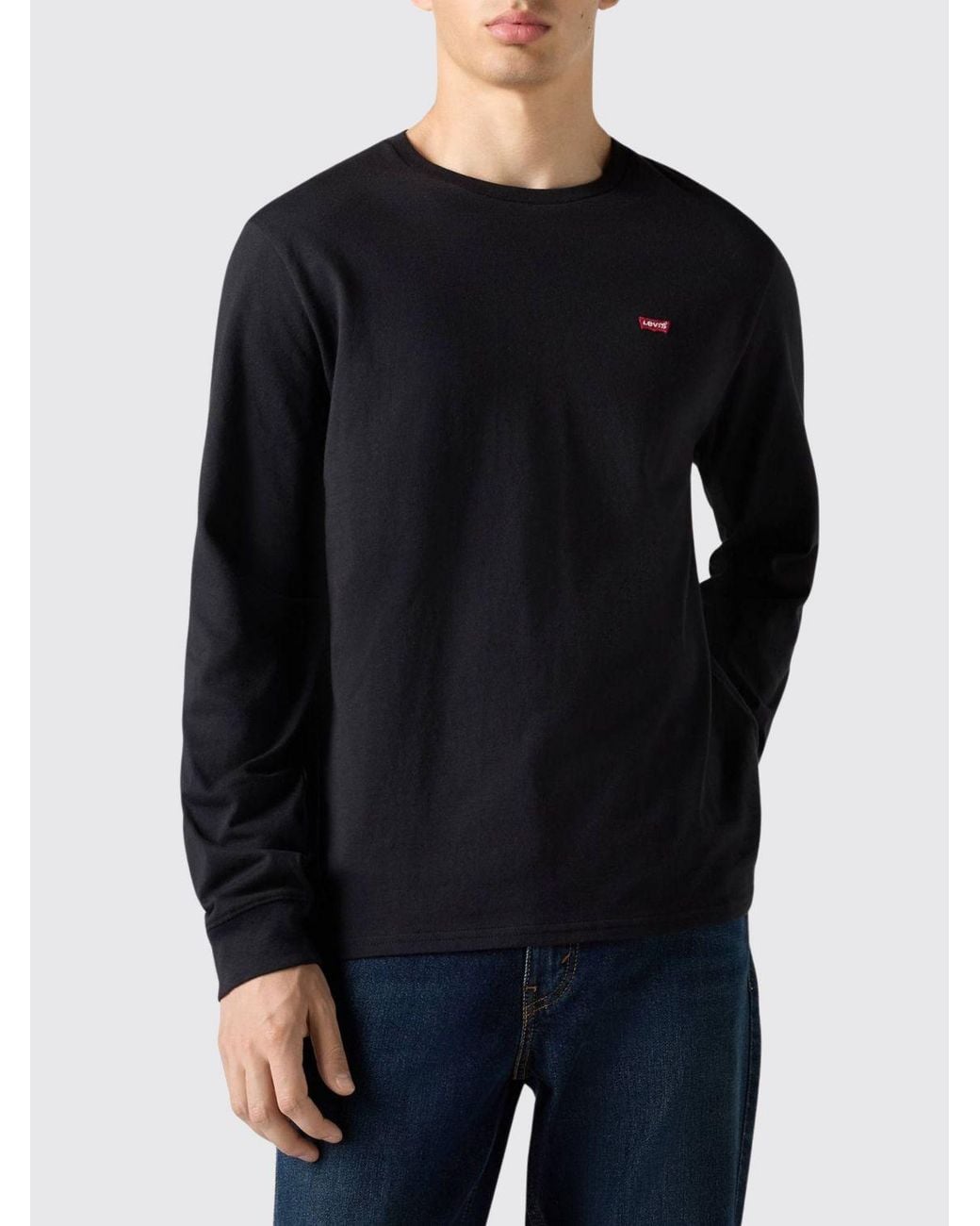 Levi's Blue Long-Sleeved Cotton T-Shirt With Contrast Logo for men