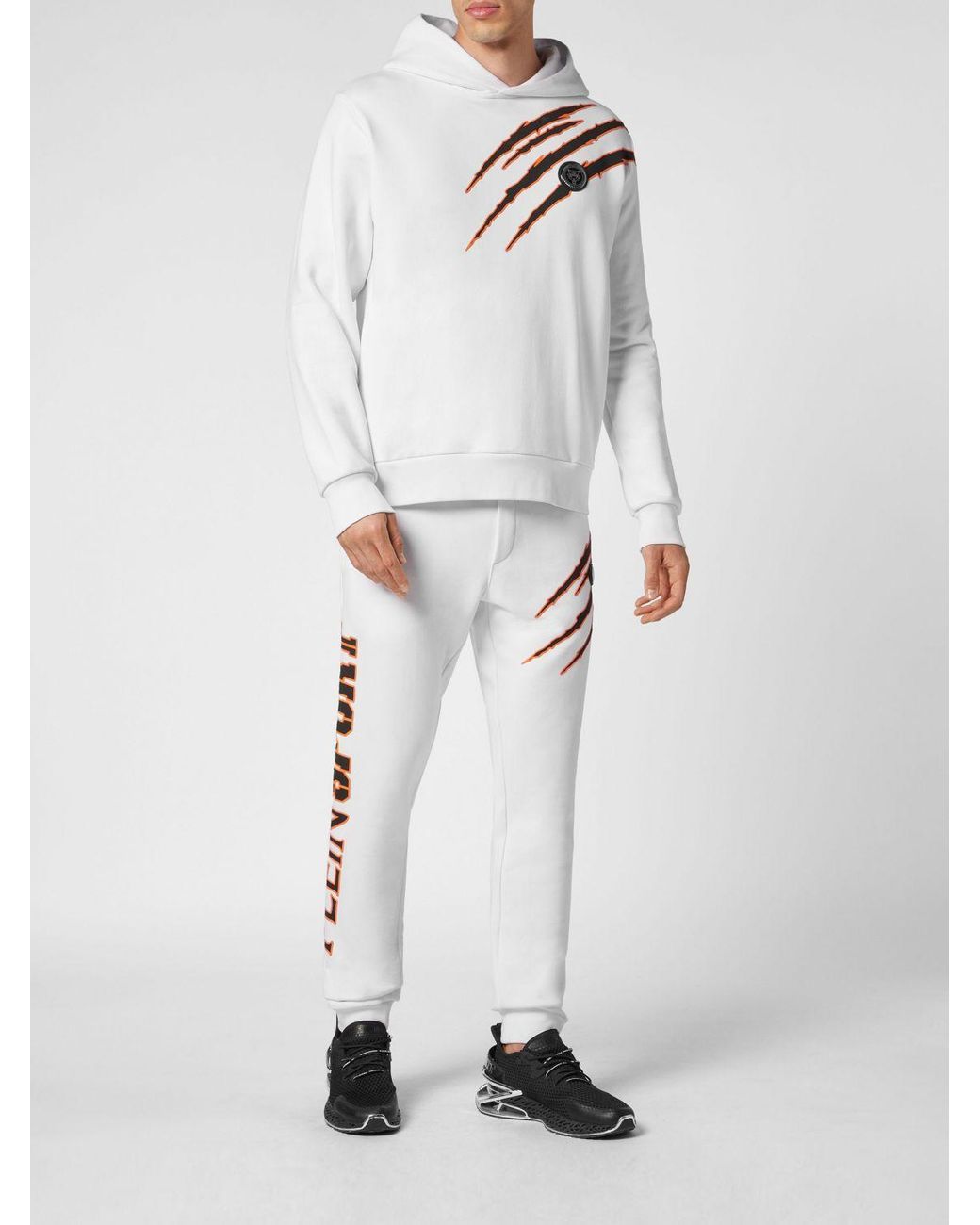 Philipp Plein White Cotton Hoodie With Graphic Print And Hexagon Logo for men