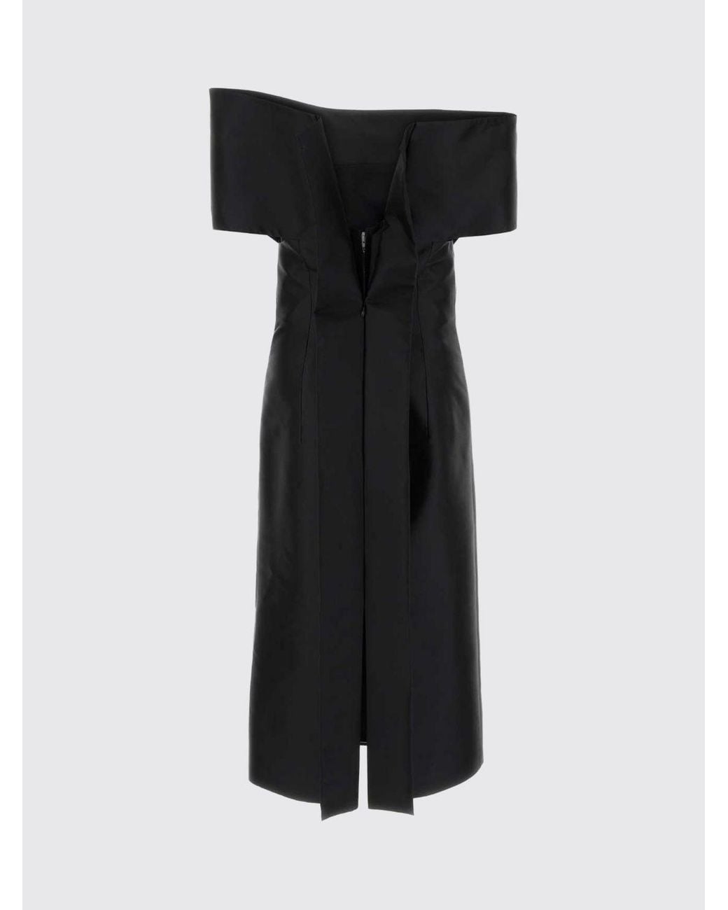 Jil Sander Black Off-The-Shoulder Wool And Silk Blend Midi Sheath Dress