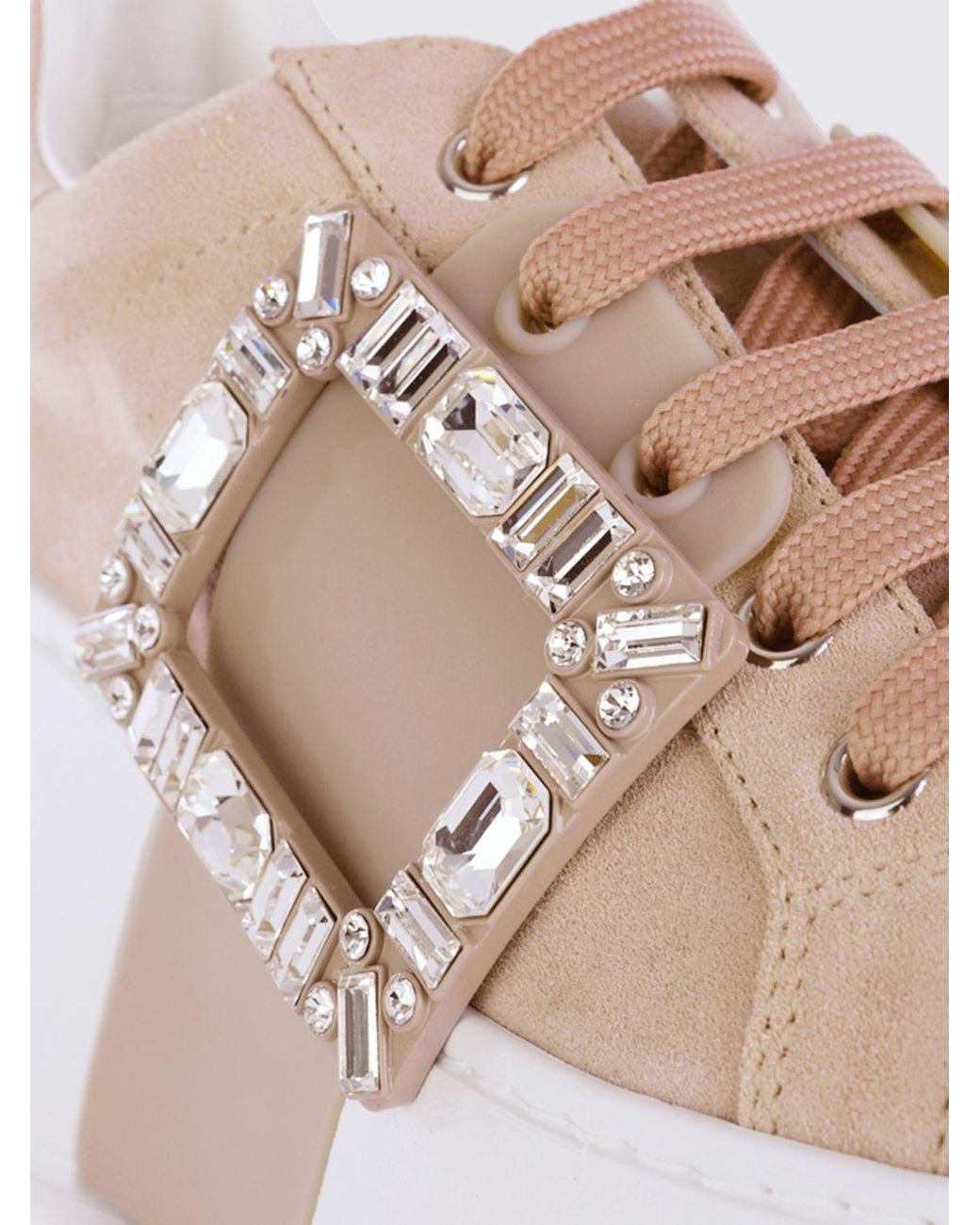 Roger Vivier Natural Viv' Skate Suede Sneakers With Jewel Buckle