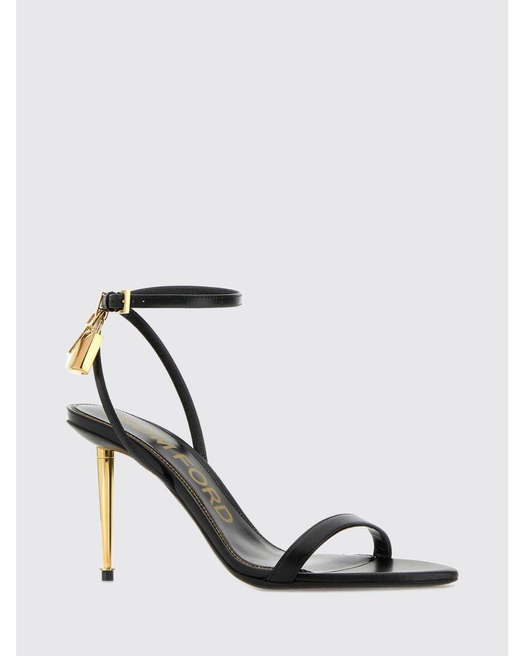 Tom Ford White Padlock Ovine Leather Stiletto Heel Sandals With Strap