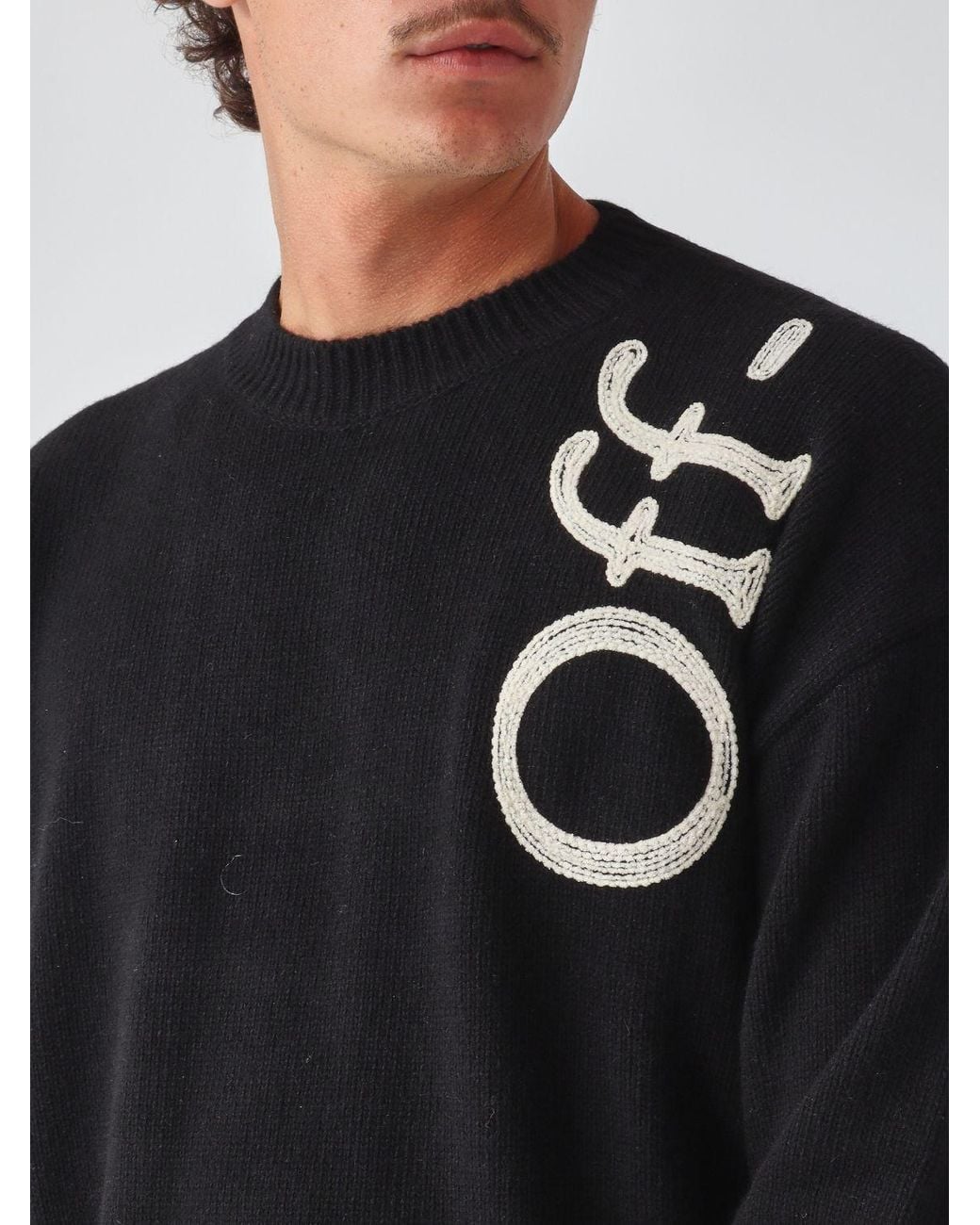 Off-White c/o Virgil Abloh Black Wool Blend Crewneck Jumper With Contrast Logo And Dropped Shoulders for men
