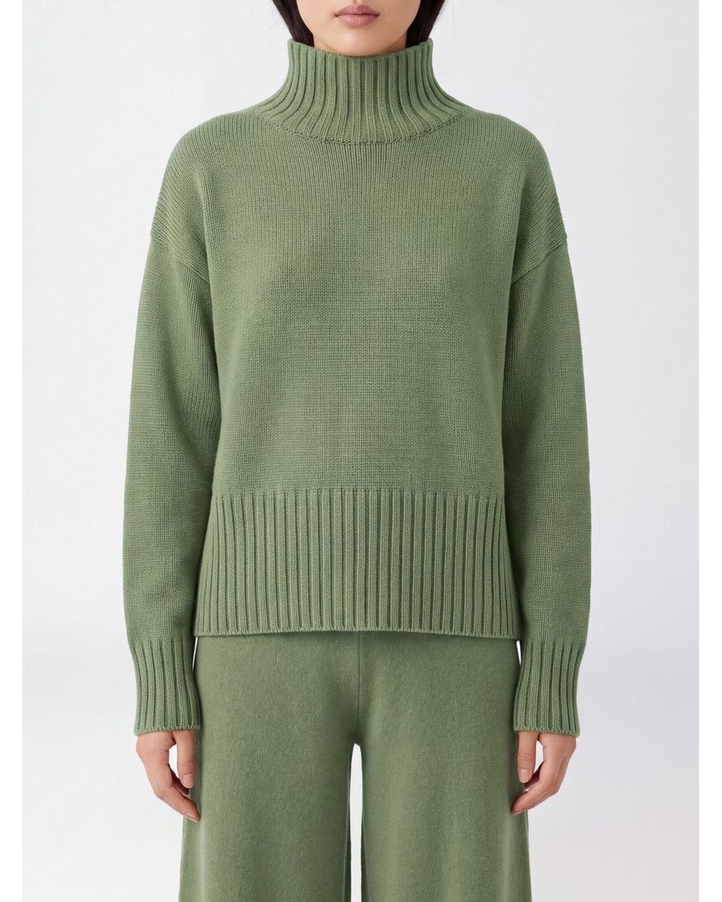 Drumohr Green Merino Wool Roll-Neck Jumper With Dropped Shoulders