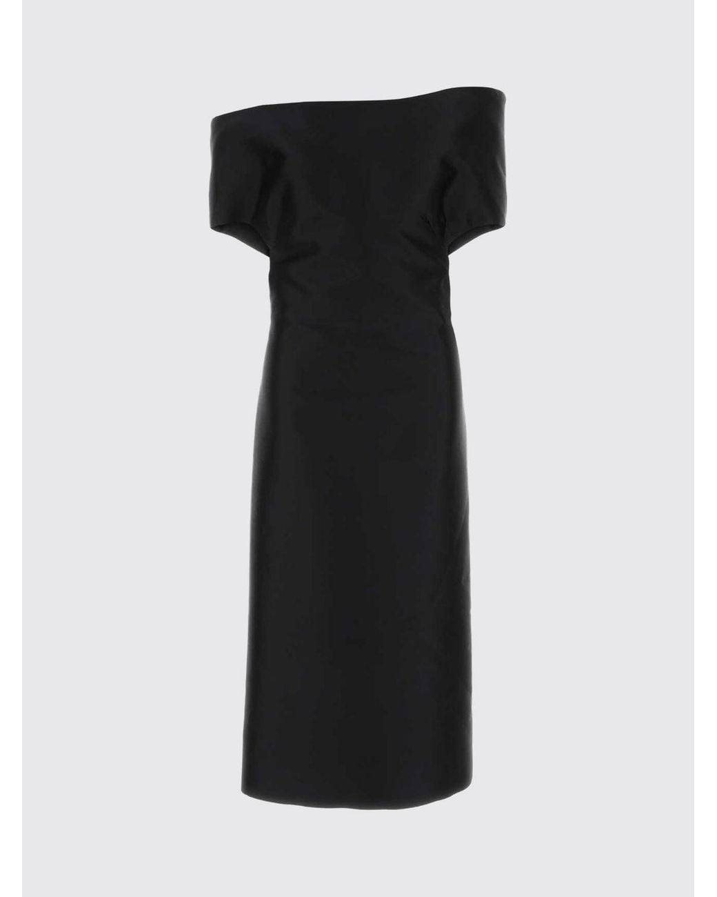 Jil Sander Black Off-The-Shoulder Wool And Silk Blend Midi Sheath Dress
