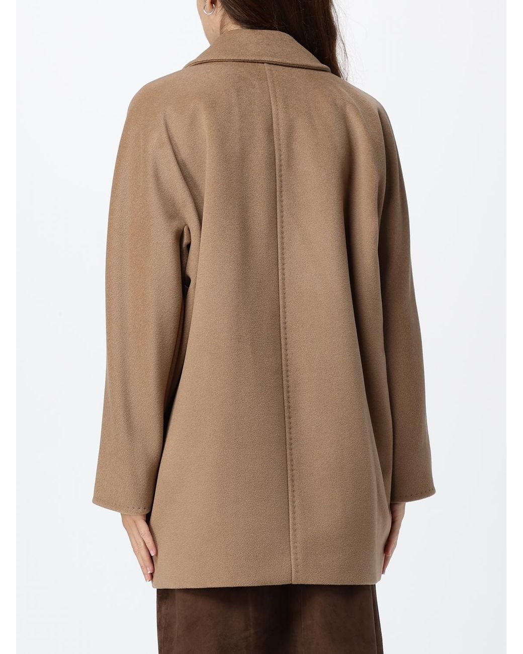 Max Mara Natural Double-Breasted Wool Caban Coat With Relaxed Fit And Lapel Collar