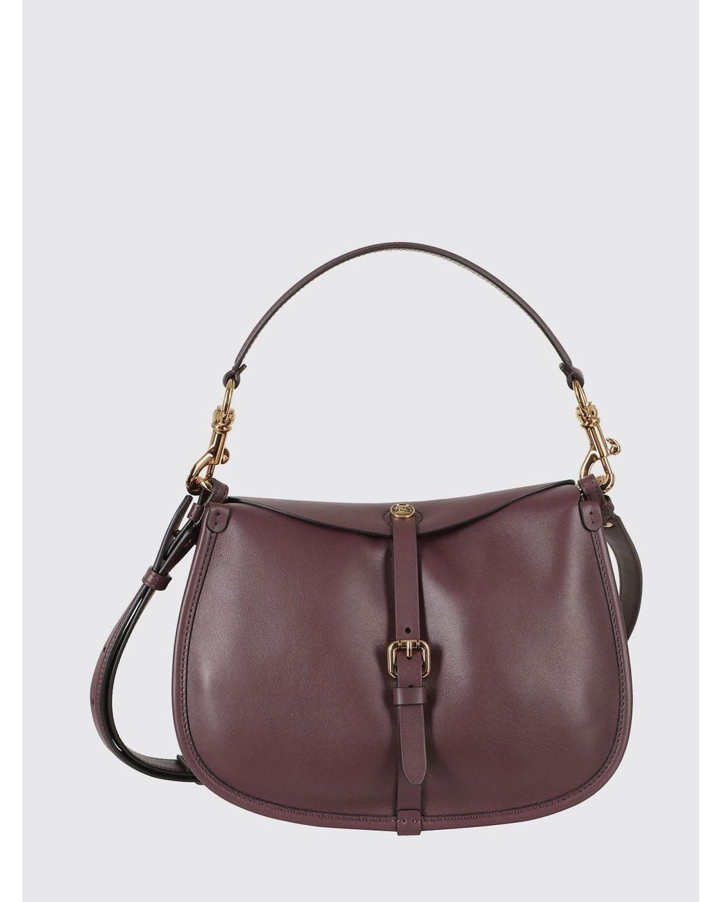 Etro Purple Pony Smooth Leather Shoulder Bag With Pegaso Logo And Removable Strap